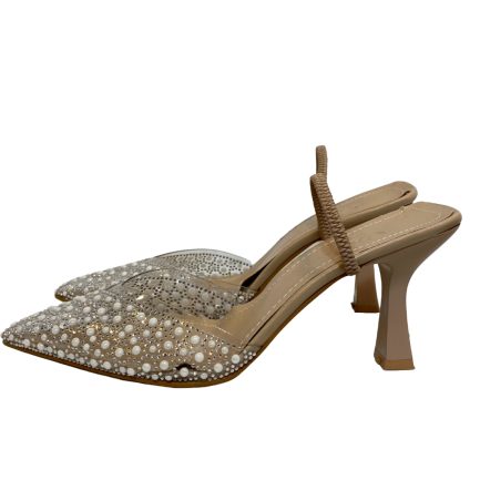 Parlak İşlemeli Taşlı Topuklu Ayakkabı