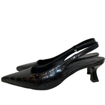 Siyah Croco İnce Topuklu Ayakkabı